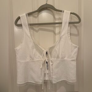 Blue Blush White Lace-Up Top